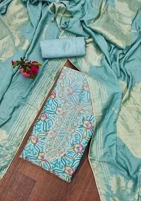 Teal Embellished Organza Kurta Set