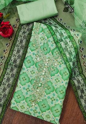 Green Embellished Organza Kurta Set