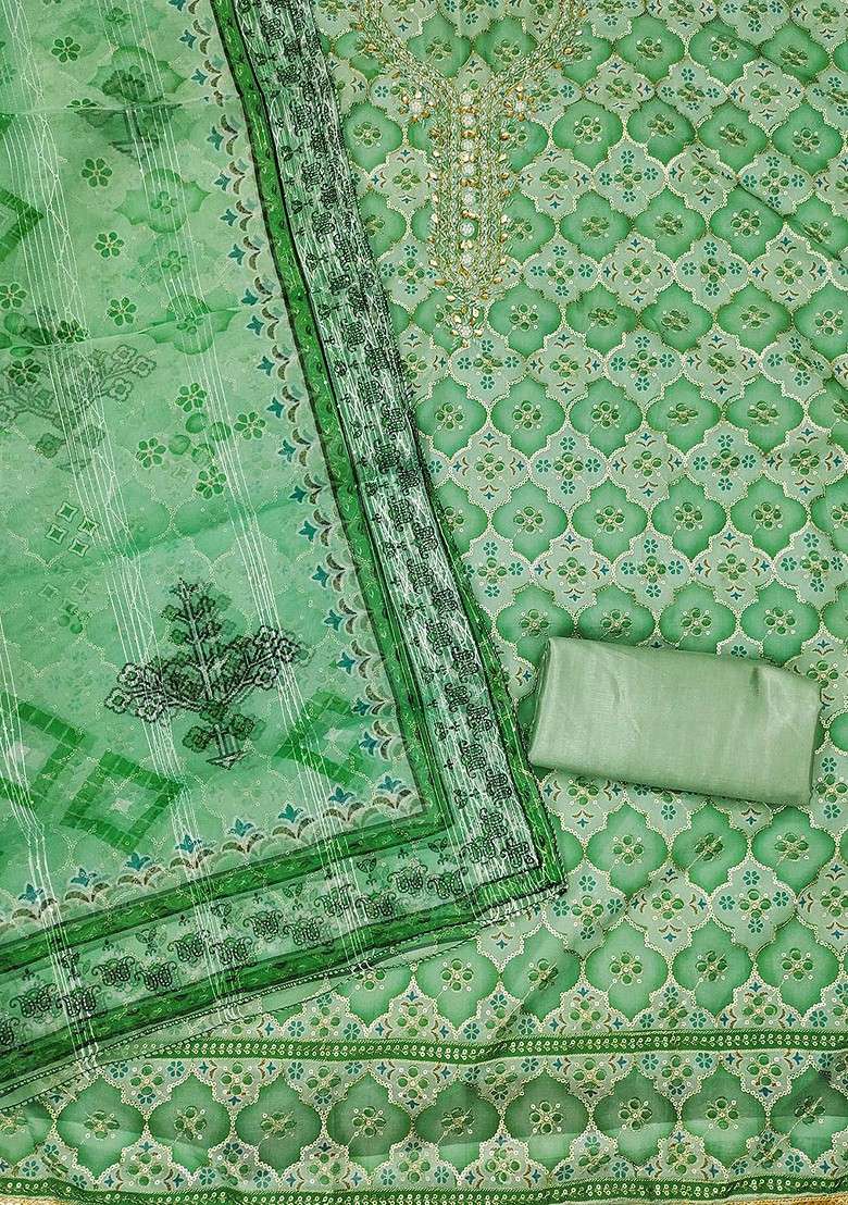 Green Embroidered Organza Straight Kurta Set - Indya