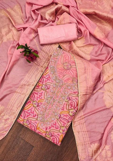 Pink Embellished Organza Kurta Set