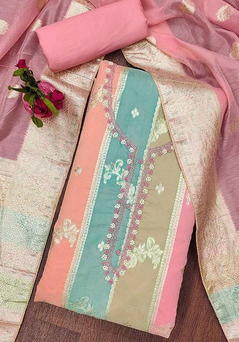 Pink Embellished Poly Blend Kurta Set