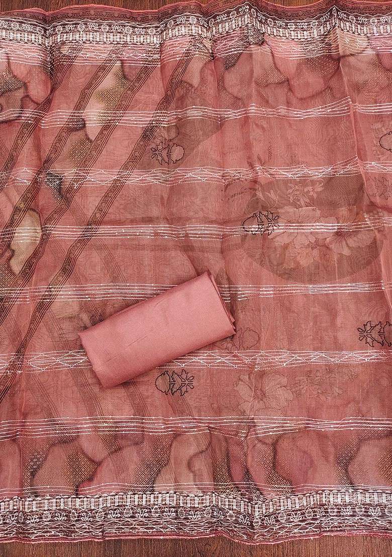 Peach Embellished Organza Kurta Set - Indya