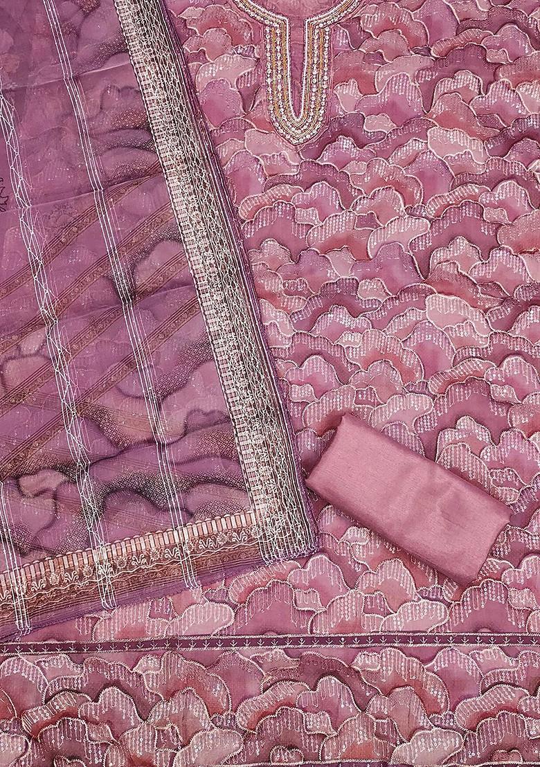 Lavender Embellished Organza Kurta Set - Indya