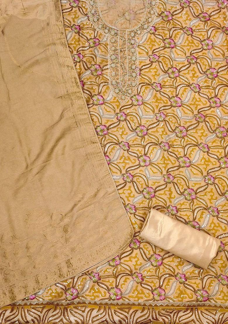 Beige Embellished Organza Kurta Set