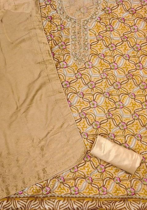 Beige Embellished Organza Kurta Set