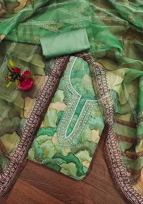 Sea Green Embellished Organza Kurta Set