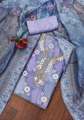 Purple Embellished Organza Kurta Set