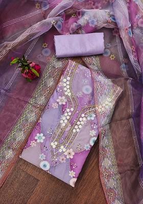 Pink Embellished Organza Kurta Set