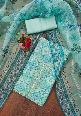 Blue Embellished Organza Kurta Set