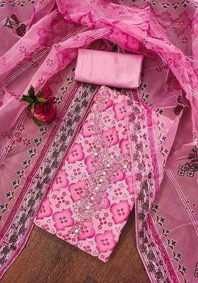 Pink Embellished Organza Kurta Set