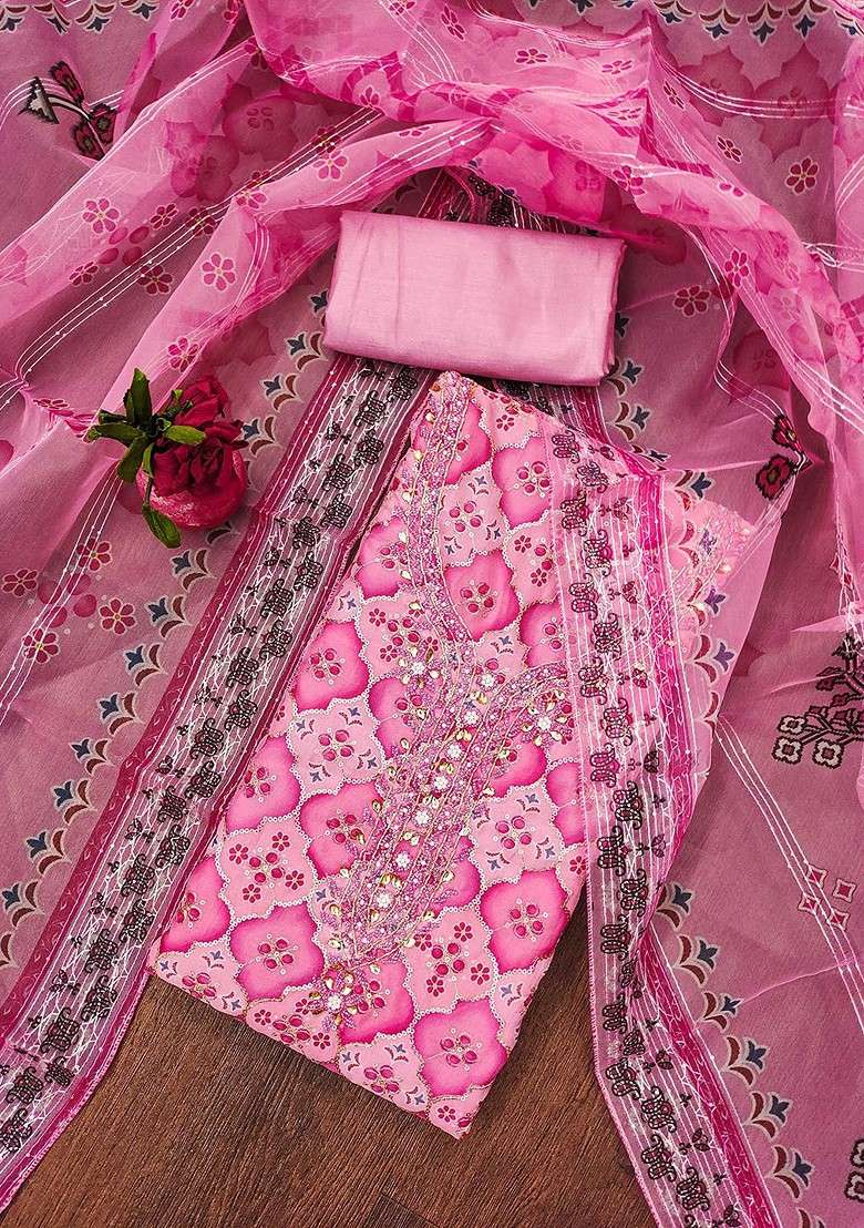 Pink Embellished Organza Kurta Set - Indya