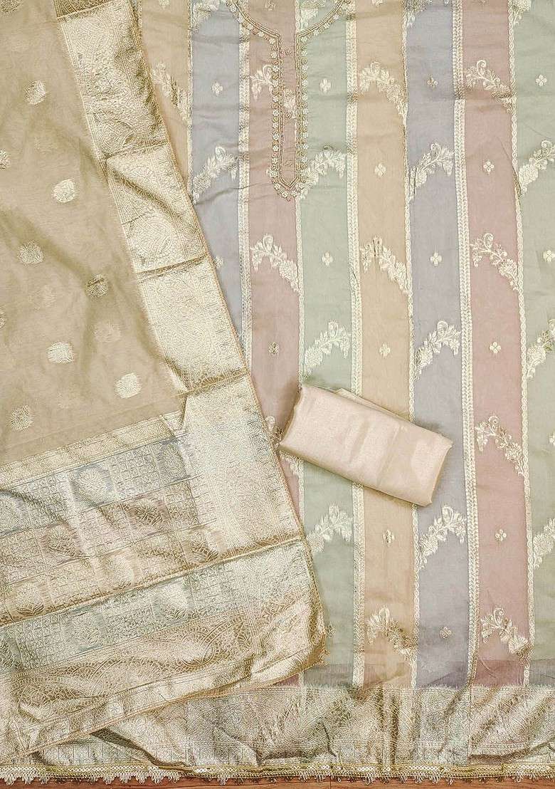 Golden Embroidered Blended Straight Kurta Set - Indya