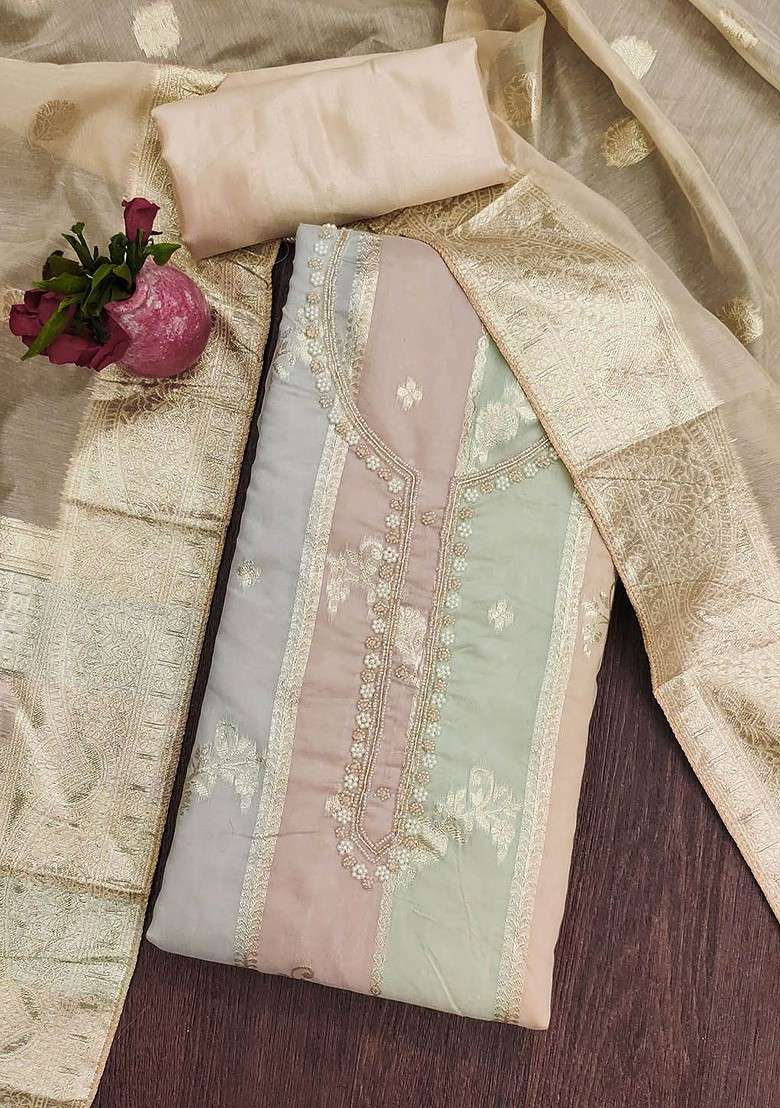 Golden Embroidered Blended Straight Kurta Set - Indya
