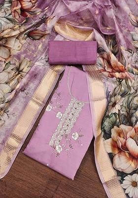 Purple Embellished Poly Blend Kurta Set