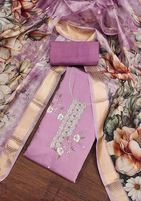 Purple Embellished Poly Blend Kurta Set