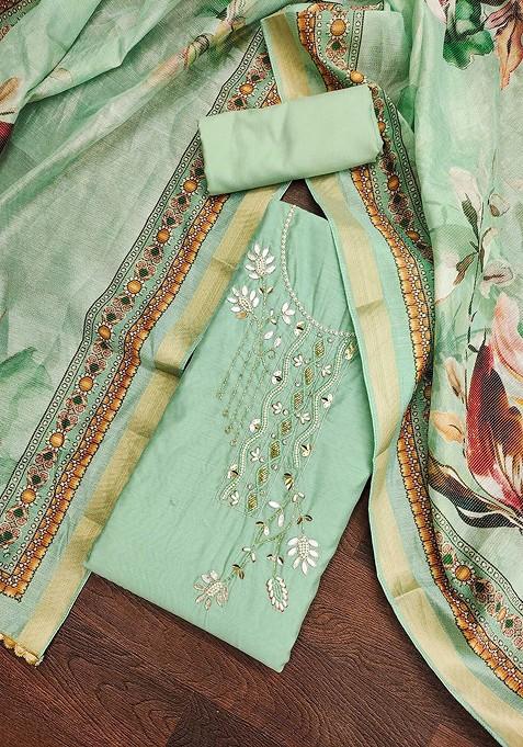 Sea Green Embellished Poly Blend Kurta Set