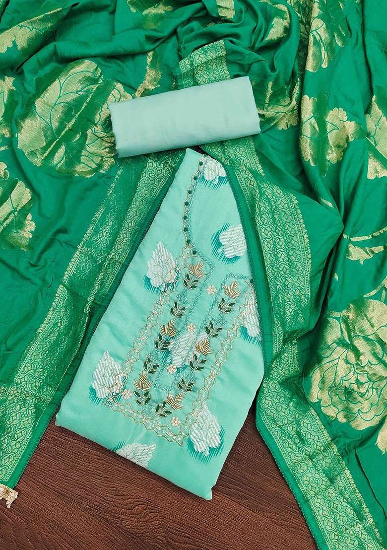 Sea Green Floral Print Poly Blend Kurta Set - Indya