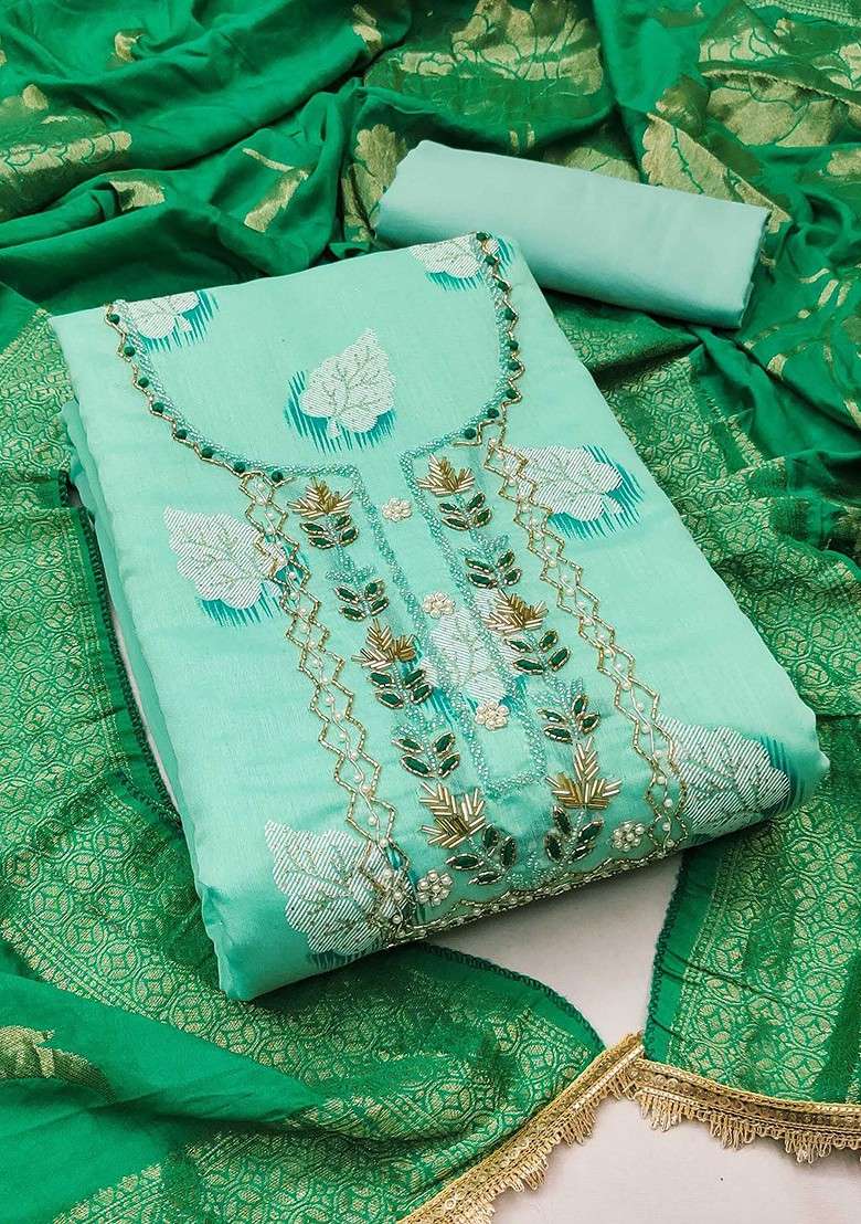 Sea Green Floral Print Poly Blend Kurta Set - Indya