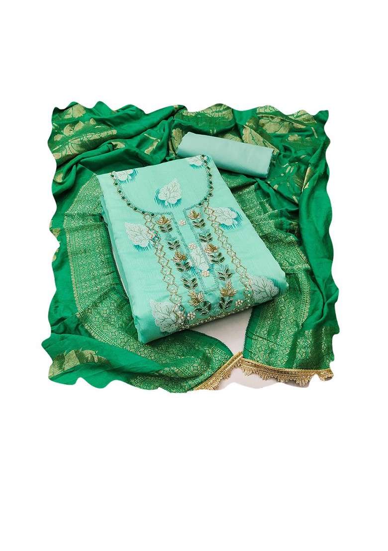 Sea Green Floral Print Poly Blend Kurta Set - Indya
