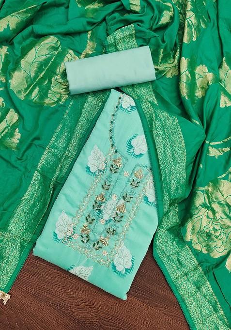 Sea Green Floral Print Poly Blend Kurta Set