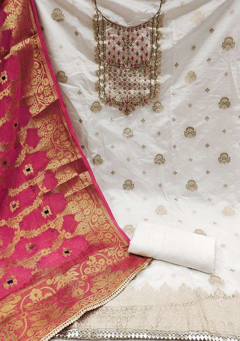 White Embroidered Blended Straight Kurta Set - Indya