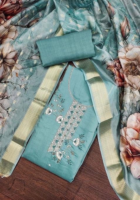 Sea Green Embellished Poly Blend Kurta Set