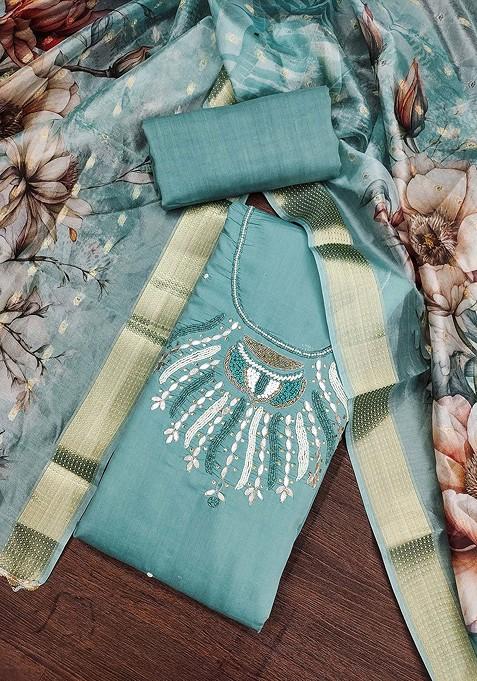 Sea Green Embellished Poly Blend Kurta Set