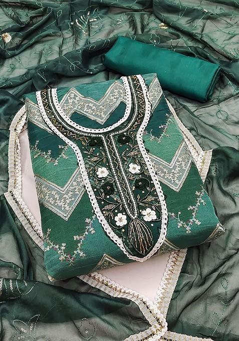 Green Embellished Organza Kurta Set