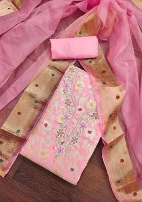 Pink Woven Poly Blend Kurta Set