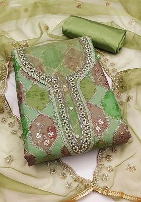 Green Embellished Organza Kurta Set