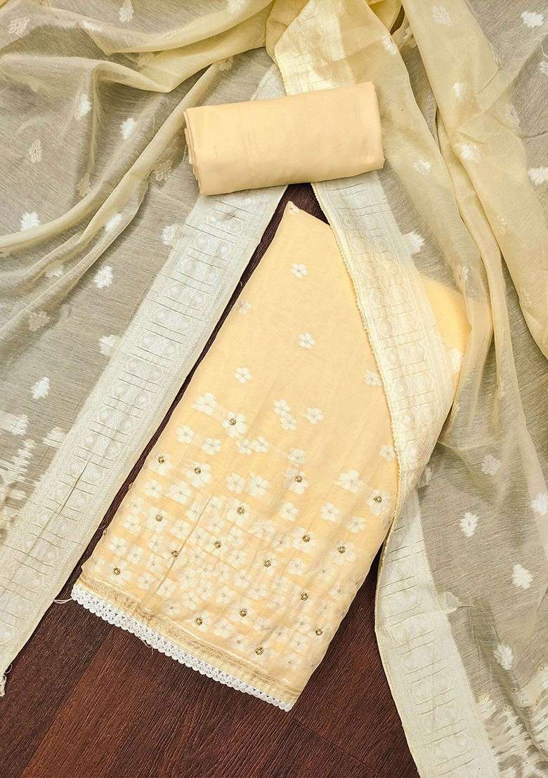 Beige Embroidered Blended Straight Kurta Set - Indya