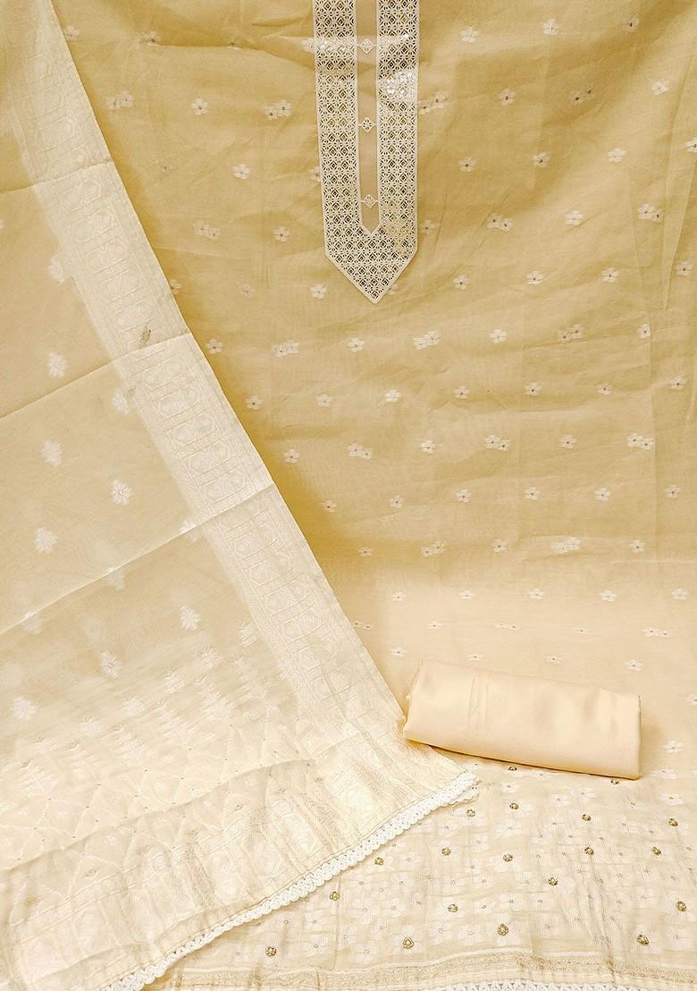 Beige Embellished Poly Blend Kurta Set - Indya