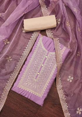 Purple Embroidered Poly Blend Kurta Set