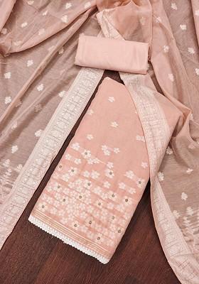 Peach Woven Poly Blend Kurta Set