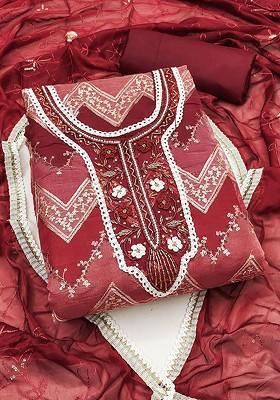 Maroon Embroidered Organza Kurta Set