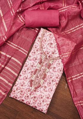 White Floral Print Poly Blend Kurta Set