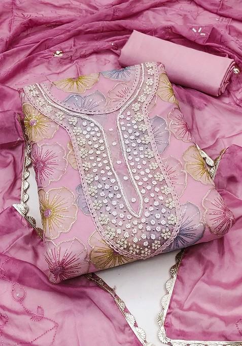 Purple Embroidered Organza Kurta Set