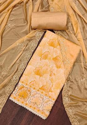 Beige Embroidered Poly Blend Kurta Set