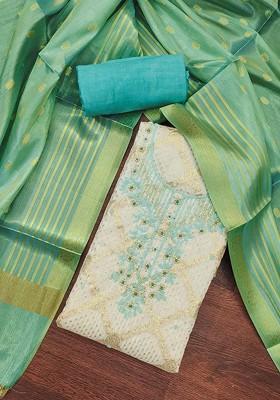 White Woven Poly Blend Kurta Set