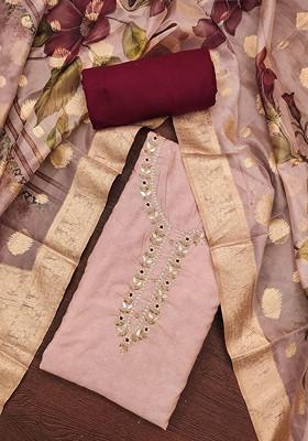 Peach Embellished Poly Blend Kurta Set