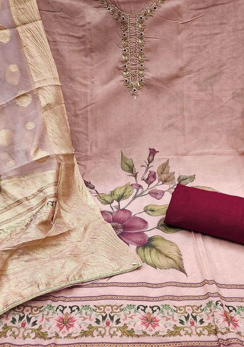 Peach Embellished Poly Blend Kurta Set - Indya