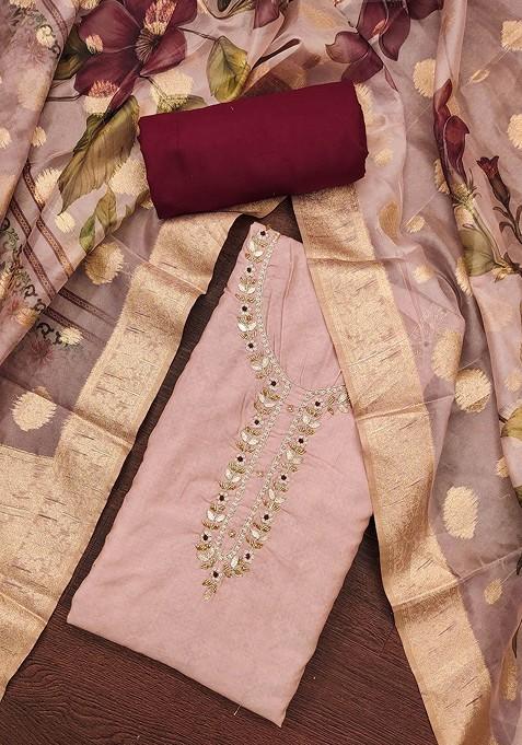Peach Embellished Poly Blend Kurta Set