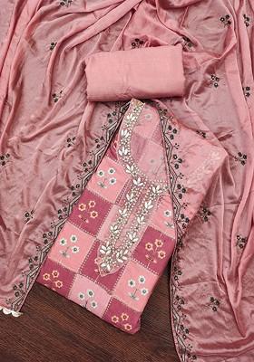 Pink Embellished Poly Blend Kurta Set