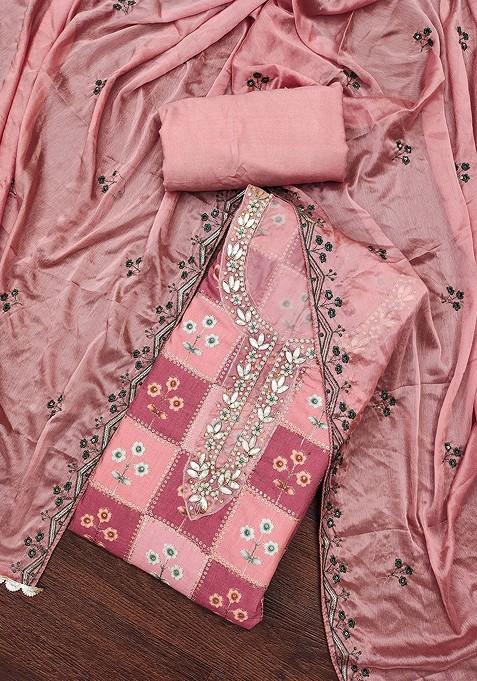 Pink Embellished Poly Blend Kurta Set