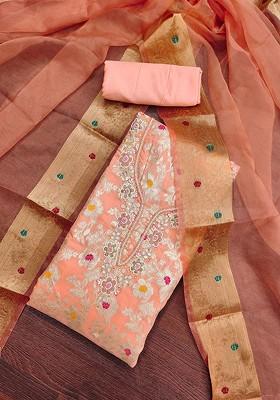 Peach Woven Poly Blend Kurta Set