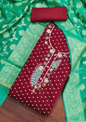 Maroon Woven Poly Blend Kurta Set
