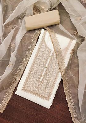 White Embellished Poly Blend Kurta Set