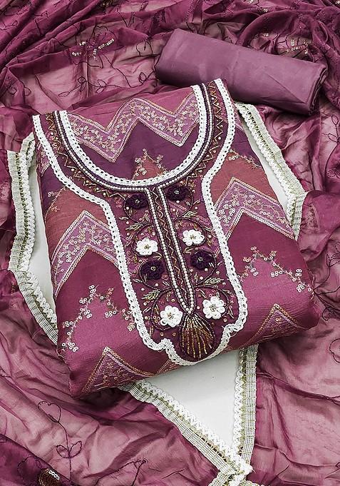 Purple Embellished Organza Kurta Set