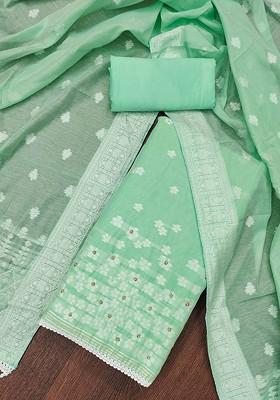 Green Woven Poly Blend Kurta Set