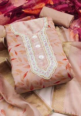 Peach Floral Print Poly Blend Kurta Set